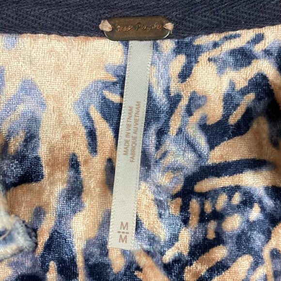NWOT FREE PEOPLE Top M Crushed Velvet Velour Peach-Navy V Smoked Balloon-Long-Sl - Picture 4 of 9